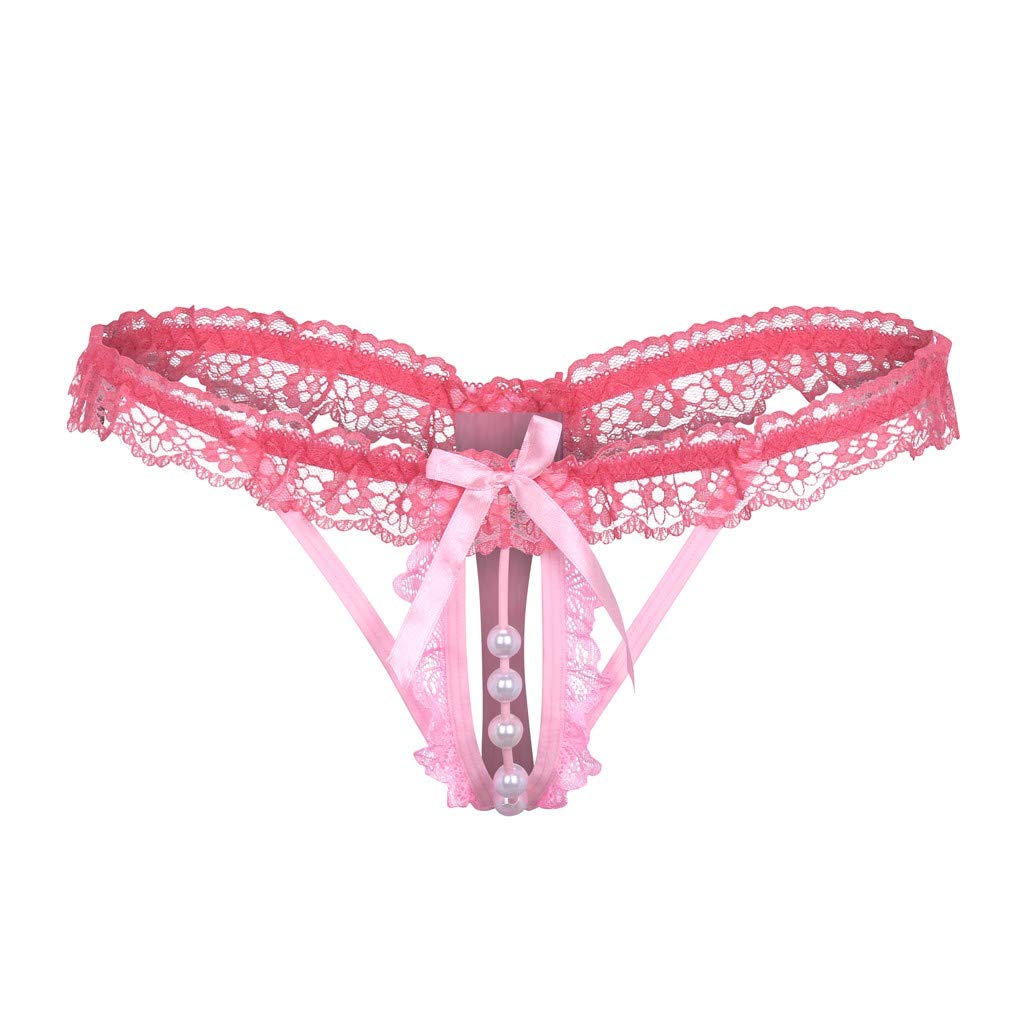 Light Pink-Rose Pink Lace + Pearls Crotchless Free Size Erotic Panty EPN-04567-LPI-RPI