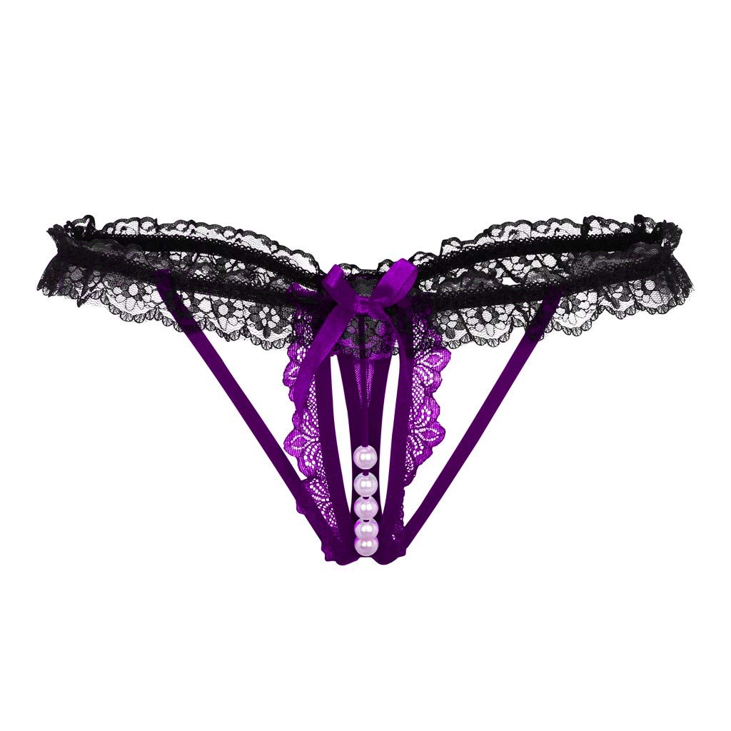 Purple-Black Lace + Pearls Crotchless Plus Size Erotic Panty EPN-04567P-PP-BK