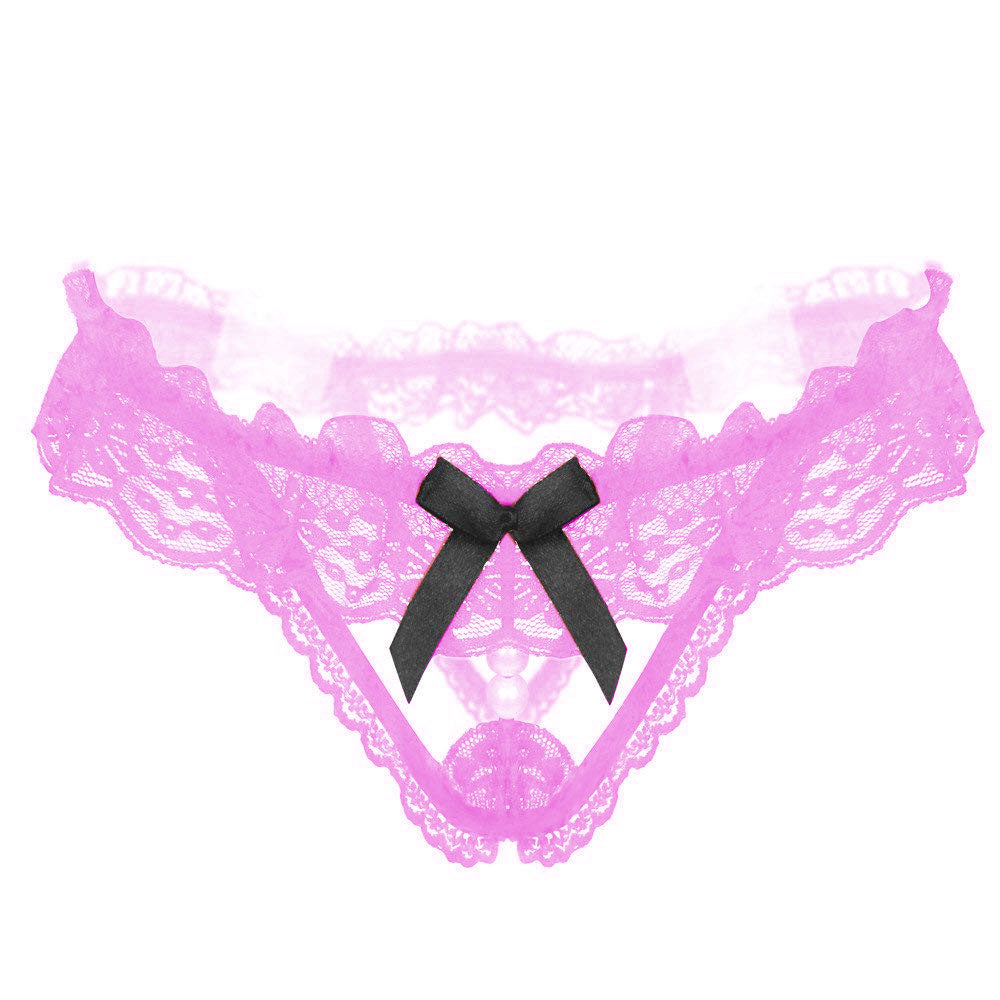 Light Pink Lace + Pearls Crotchless Plus 2 Size Erotic Panty EPN-04570P2-LPI