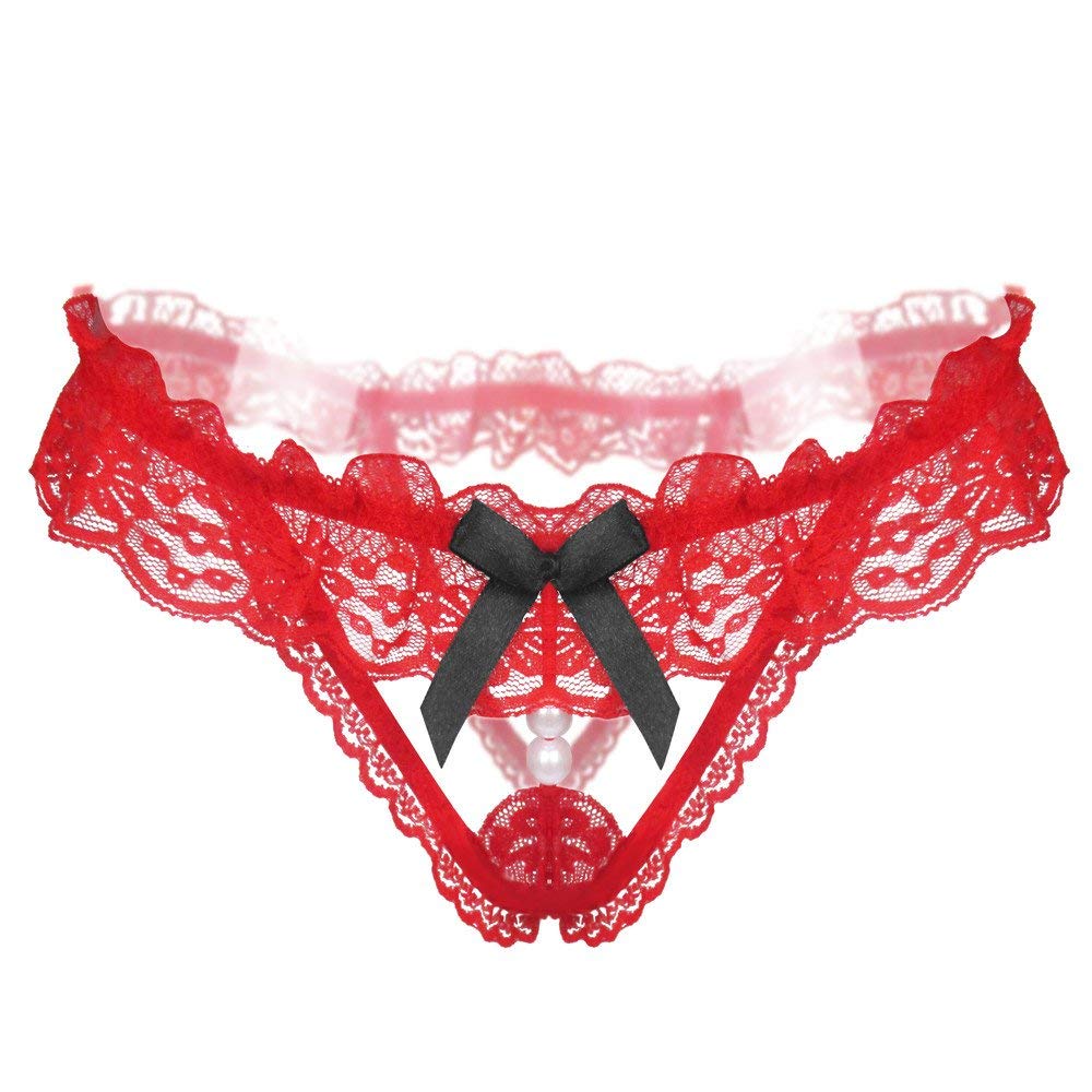 Red Lace + Pearls Crotchless Plus Size Erotic Panty EPN-04570P-RD