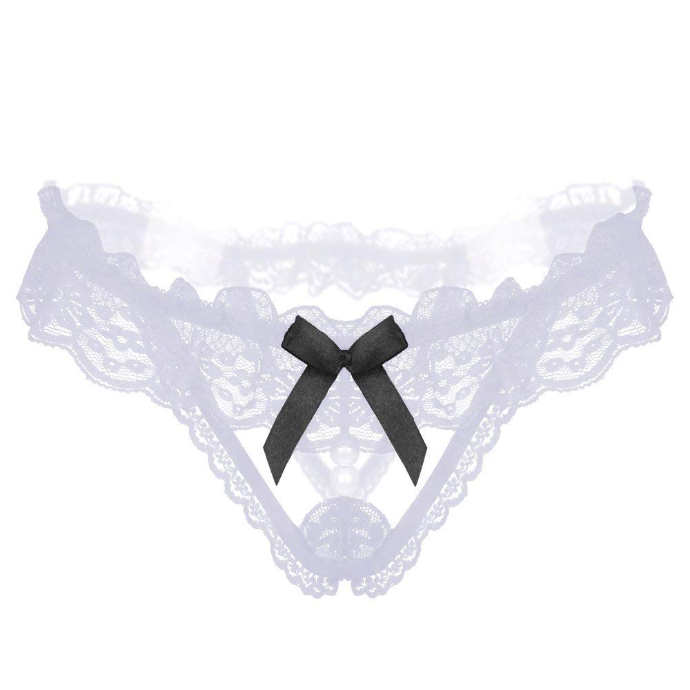White Lace + Pearls Crotchless Plus 2 Size Erotic Panty EPN-04570P2-WH
