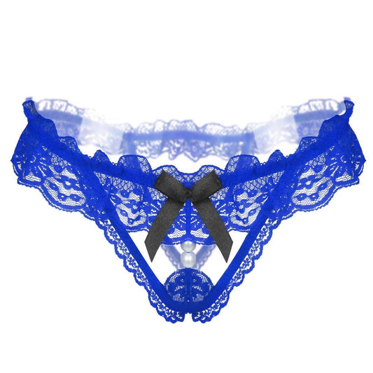 Royal Blue Lace + Pearls Crotchless Plus 2 Size Erotic Panty EPN-04570P2-RBL