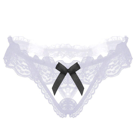 White Lace + Pearls Crotchless Plus 2 Size Erotic Panty EPN-04570P2-WH